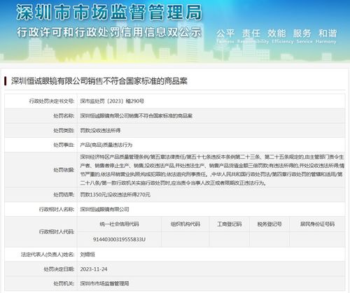深圳恒诚眼镜销售不符合国家标准的商品案