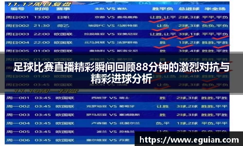 足球比赛直播精彩瞬间回顾88分钟的激烈对抗与精彩进球分析